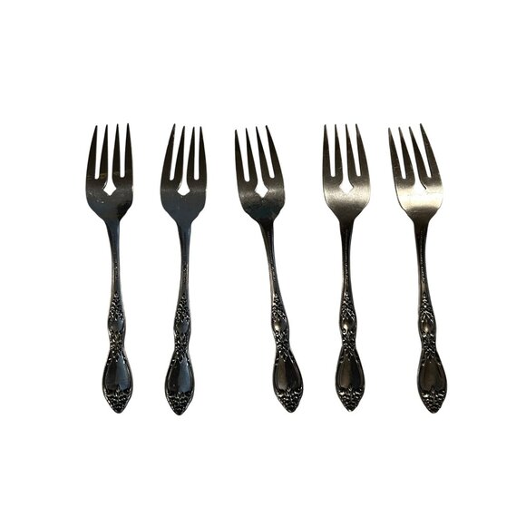 Vintage Oneida Silver Huntington Stainless Steel Salad Forks Set Of 5 Wm A Roger - Picture 4 of 5